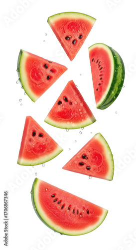 Falling watermelon slices isolated on transparent background