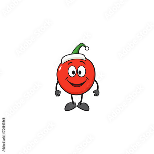 cartoon gala apple on christmas hat art vector 