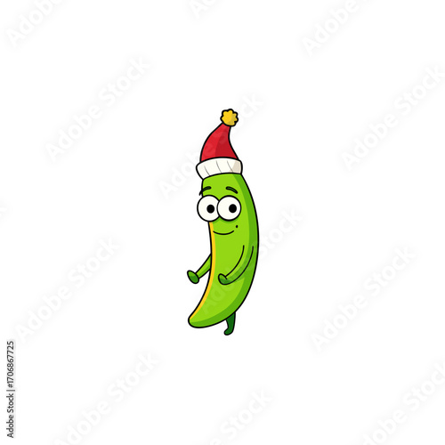 cartoon green banana on christmas hat art vector 