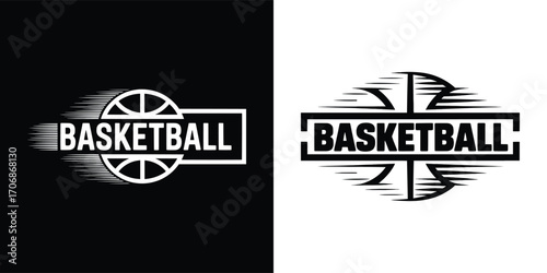 Basketball speed motion typography sports emblem design for t shirt, poster, banner, sticker, and athletic team graphics