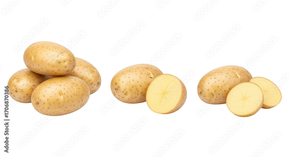 Fototapeta premium Fresh Potatoes Whole Sliced