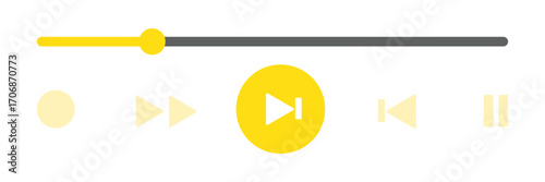 Music or video play bar icon. Modern UI Design Element for Music App Design with Pause, Play, Skip, Favorite, Queue Buttons. Music or video play bar icon on black background