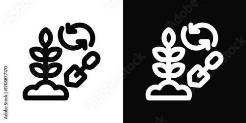 compost soil icon set in outline black and white style vector illustration