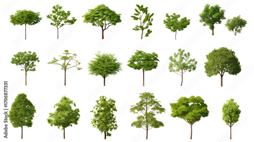 Fototapeta premium set of bush trees view from above on white background
