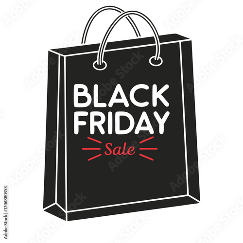 Black paper shopping bag declares a vibrant Black Friday Sale with transparent background
