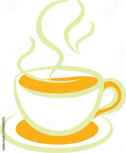 Simple yet elegant coffee cup design in yellow and orange tones with warm steam rising. Perfect for branding, café menus, packaging, or cozy coffee-inspired décor.