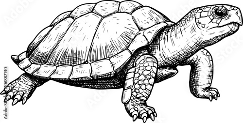 turtle sketch engraving black and white outline. Scratch board imitation. illustrated in vintage line art style on a white background.
