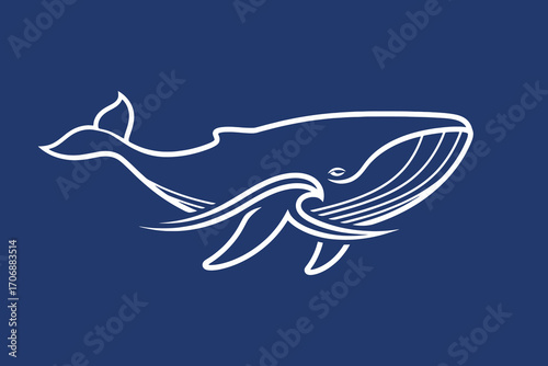 Stylish white whale line art on a deep blue background perfect for marine life and ocean themed designs