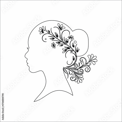Floral Silhouette of Woman’s Profile Decorative Vector Illustration for Beauty and Botanical Themes