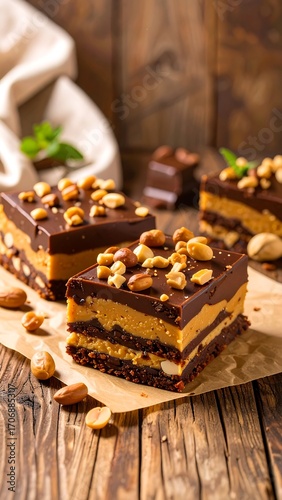 Chocolate peanut butter layered squares