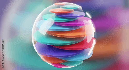 Abstract Glass Orb Enclosing Colorful Geometric Shapes Artwork