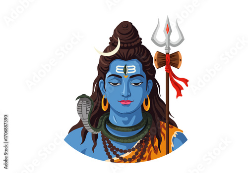 Illustration of Shiva the Hindu god with blue skin third eye cobra  trident