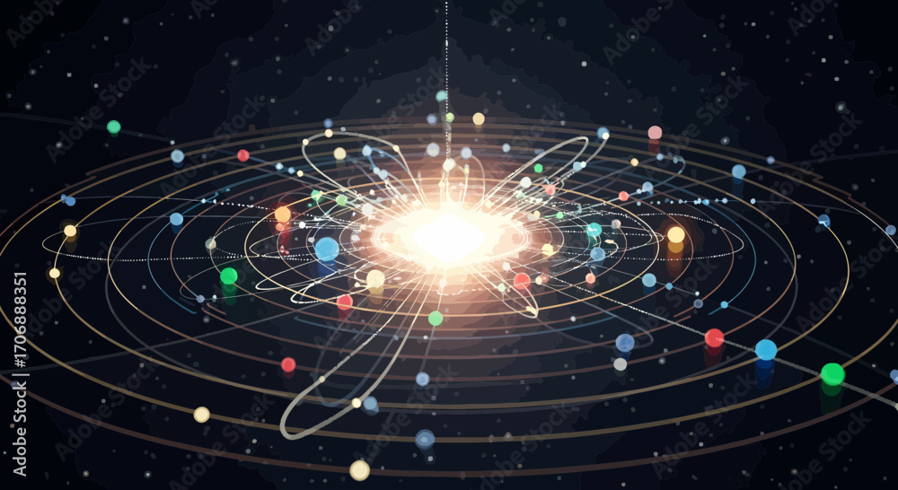 Obraz premium Abstract Solar System Visualization With Planets And Central Star