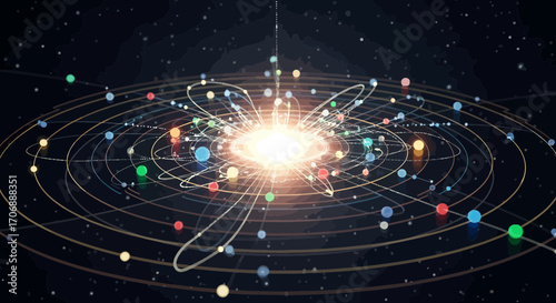 Abstract Solar System Visualization With Planets And Central Star
