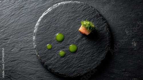Elegant Appetizer on Dark Stone Plate.