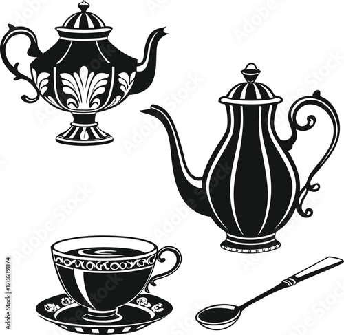 Teapot and Cup Kitchen Decor Vector