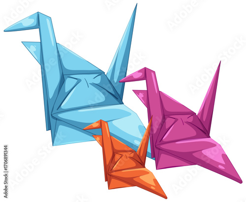 Colorful Origami Cranes in Group Composition