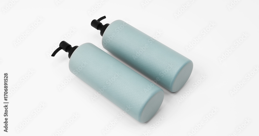 Fototapeta premium Pair of Dark Green Pump Bottle Mockups for Cosmetic Packaging
