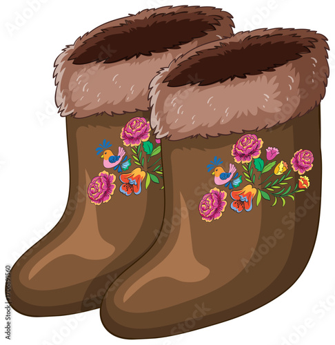 Traditional Russian Felt Boots with Floral Embroidery