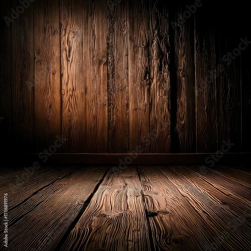 Dark, aged wooden walls and floor