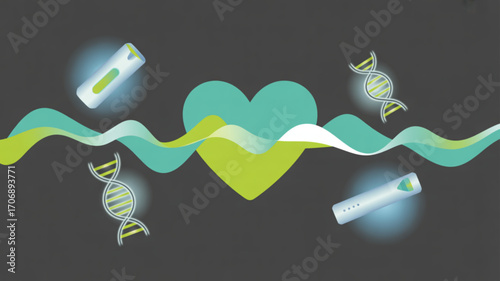 The heart health illustration with dna and medicine concept presents a visually engaging representation of healthcare and medical advancements