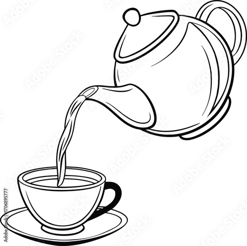Teapot Pouring Tea into Cup Vector