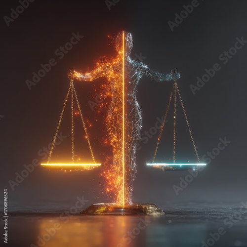 Ethical AI Decision Making with Glowing Balanced Scales Concept