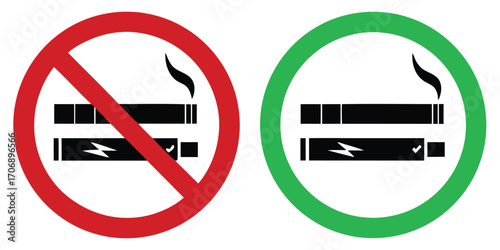 No smoking, No vaping combined sign. Smoking & vaping area or allowed symbol. High resolution vector icon 
