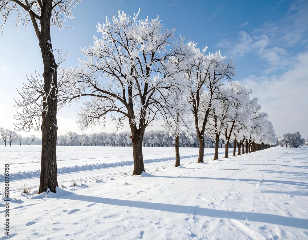 Obraz premium Winter trees lining a snowy field