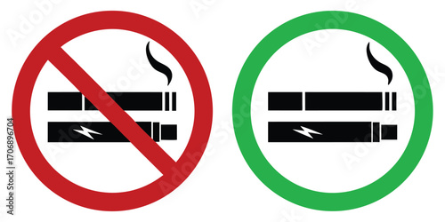 No smoking, No vaping combined sign. Smoking & vaping area or allowed symbol. High resolution vector icon 
