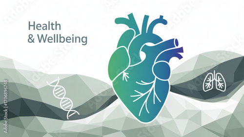 Health and wellbeing concept with heart, lungs, and dna icons, representing healthcare, wellness, and medical science