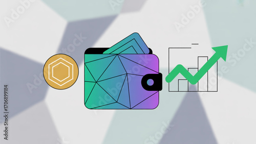 Hex cryptocurrency coin with wallet and graph digital currency, blockchain technology, decentralized finance and investment concept