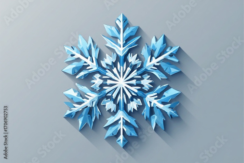 A stylized, detailed illustration of a six-pointed snowflake with a long shadow.