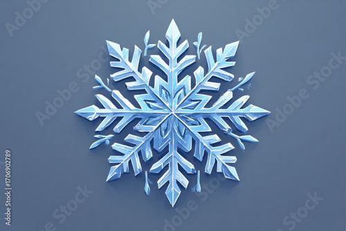 A stylized, icy blue snowflake with intricate details against a muted background.