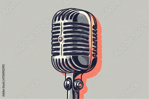 Illustration of a classic, vintage-style microphone with a retro design and a soft, orange shadow.