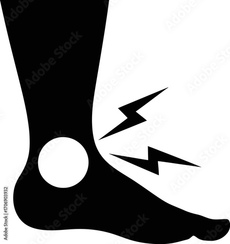 Black silhouette of a human foot and ankle experiencing pain