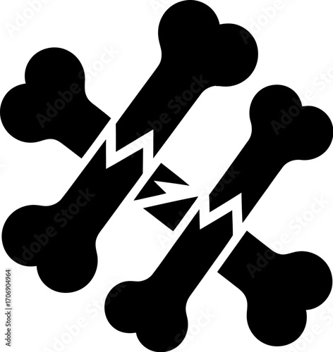 Two black broken bones crossed, symbolizing danger or injury