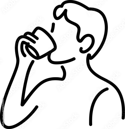Person drinking water from a glass, simple line art conveying refreshment and health