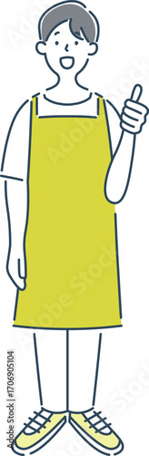 グッドポーズをした笑顔の男性保育士のシンプルな線画イラスト素材