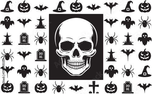 A grunge art vector illustration of a skull and crossbones symbol for a scary gothic pirate design