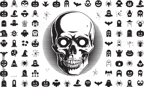 A scary pirate skull and crossbones symbol, a vector illustration of a human skeleton head for Halloween