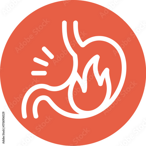 Illustration of stomach experiencing burning sensation and pain.