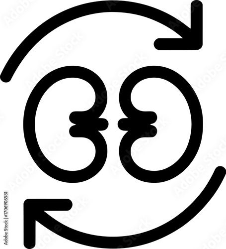 Symbol of kidney health and organ donation with circular arrows representing life cycle and care.