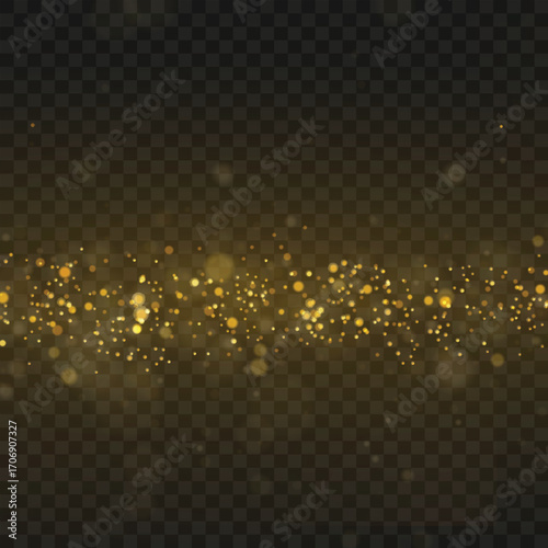 Magical flying gold dust stream and sparkles overlay effect. Vector
