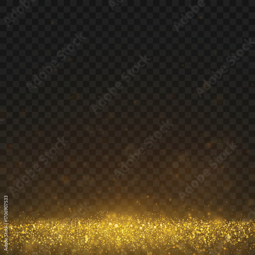 Magical glowing gold dust cloud and sparkles on the floor. Vector