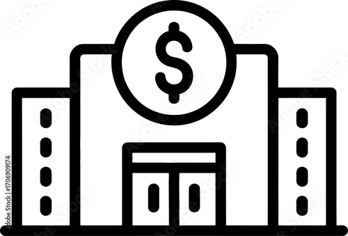 Modern line art icon of a bank building with dollar sign