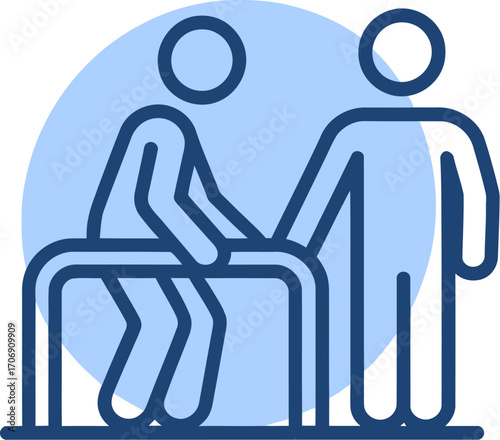 Elderly person receiving assistance with mobility aid and caregiver support