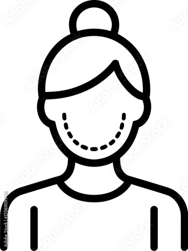 Woman s face with dotted lines indicating cosmetic surgery or facial rejuvenation