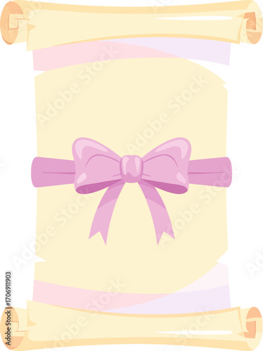 A vintage greeting card design or gift voucher template with a decorative pink ribbon bow for a birthday, wedding, or anniversary celebration