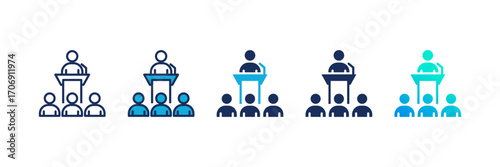 Public Speaking icon set multiple style collection